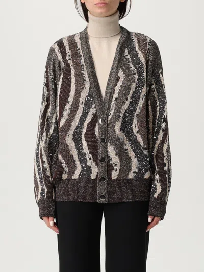 Missoni Buttoned Cardigan Waved Pattern In Brown