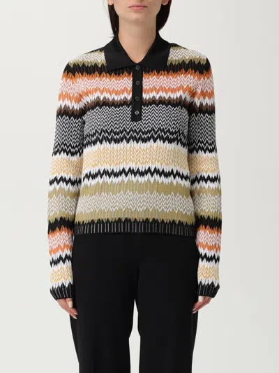 Missoni Long Sleeve Polo With Revisited Chevron Pattern In Black