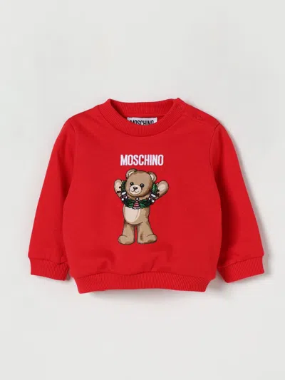 Moschino Red Sweatshirt For Babykids With Christmas Teddy Bear In Red