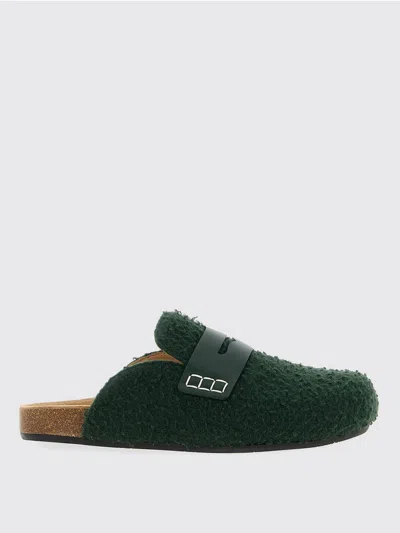 Jw Anderson Slip-on Mules With Fuzzy Texture And Buckle Detail In Green