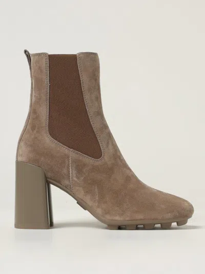 Hogan Suede Block Heel Ankle Boots With Elastic Panels In Brown
