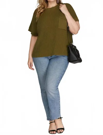 She + Sky Plus Drop Shoulder Knit Top In Olive In Green