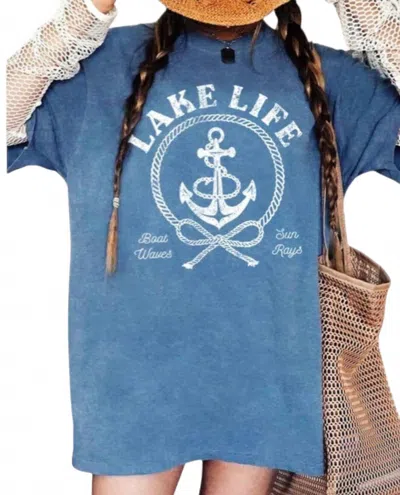 Hrt & Luv Lake Life Oversized Mineral Graphic Tee In Mineral Dusty Blue In Blue