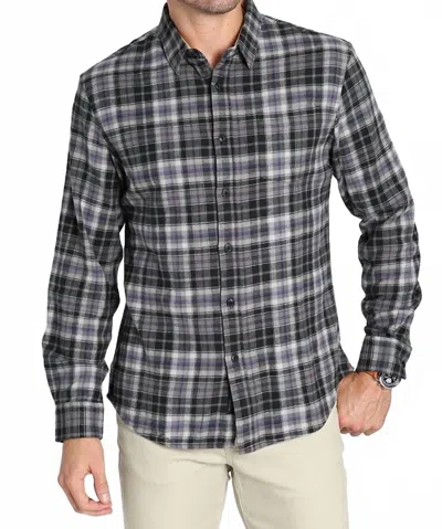 Jachs New York Stretch Midweight Flannel Workshirt In Grey Plaid Flannel In Gray
