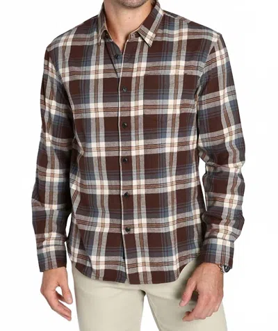 Jachs New York Stretch Midweight Flannel Workshirt In Brown Plaid Flannel In Multi