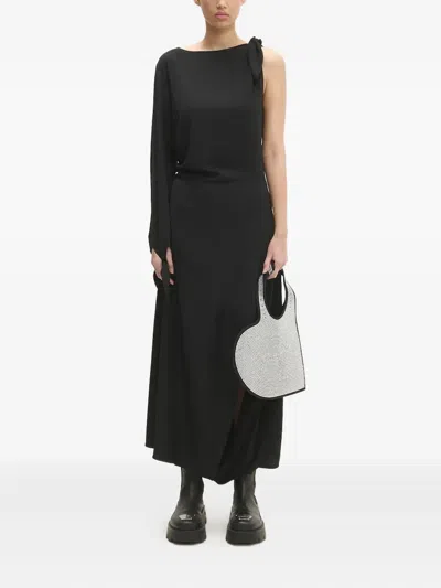 Samsoe & Samsoe Asymmetric-neckline One-sleeve Midi Dress In Black