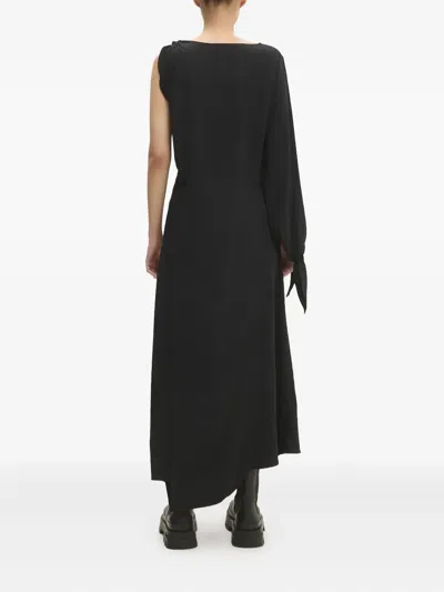 Samsoe & Samsoe Asymmetric-neckline One-sleeve Midi Dress In Black