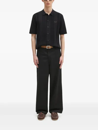 Fred Perry Ribbed-panels Polo Shirt In Black