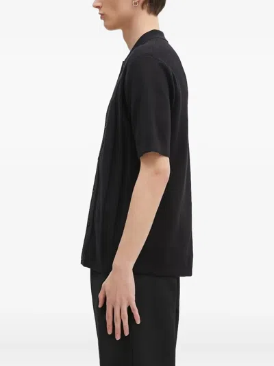 Fred Perry Ribbed-panels Polo Shirt In Black