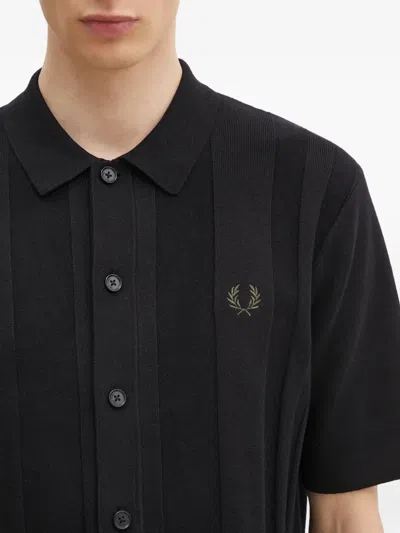 Fred Perry Ribbed-panels Polo Shirt In Black