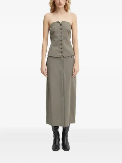 Samsoe & Samsoe Button-front Midi Skirt In Gray