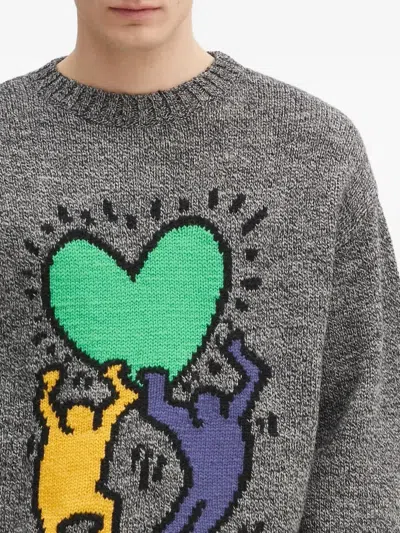 Wacko Maria Heart-motif Wool Sweater In Gray