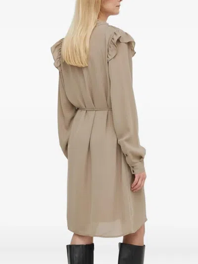 褶饰荷叶边中长连衣裙