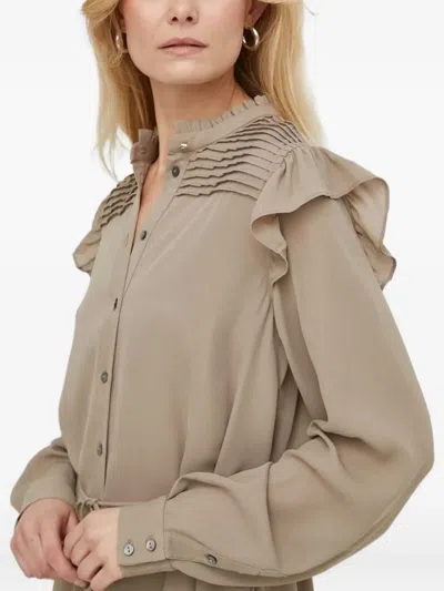 褶饰荷叶边中长连衣裙