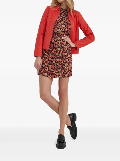 Desigual Yesh Floral Long Sleeve Mini Shirtdress In Red