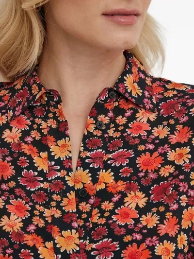 Desigual Yesh Floral Long Sleeve Mini Shirtdress In Red