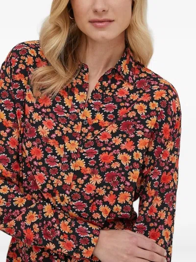 Desigual Yesh Floral Long Sleeve Mini Shirtdress In Red