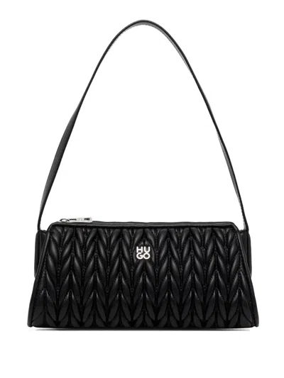 Hugo Boss Textured Hobo Bag With Stacked-logo Trim In Black