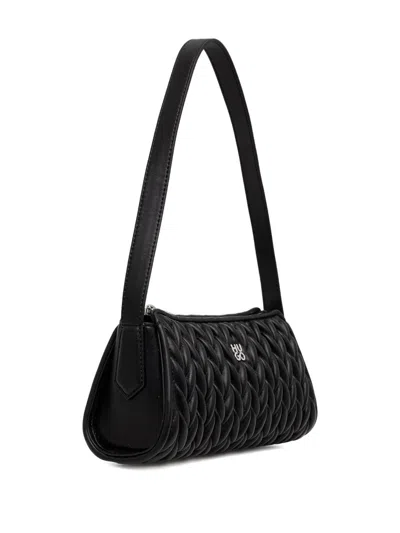 Hugo Boss Textured Hobo Bag With Stacked-logo Trim In Black