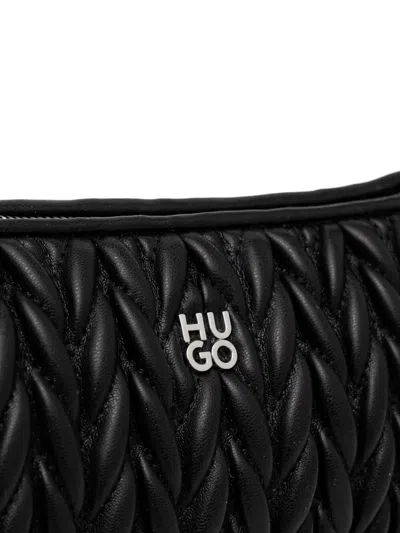 Hugo Boss Textured Hobo Bag With Stacked-logo Trim In Black