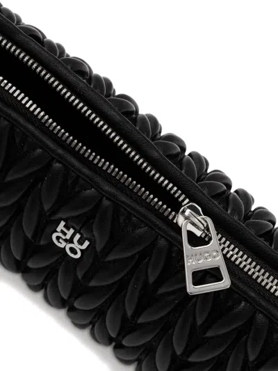 Hugo Boss Textured Hobo Bag With Stacked-logo Trim In Black