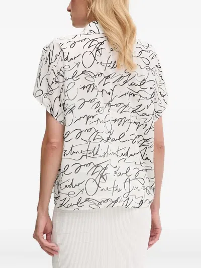 Karl Lagerfeld Script-print Short-sleeve Top In White