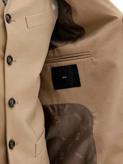 Liu •jo Logo-plaque Two-button Blazer In Brown