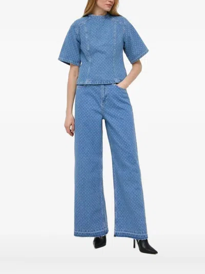 Custommade Polka-dot Panelled Denim Top In Multi