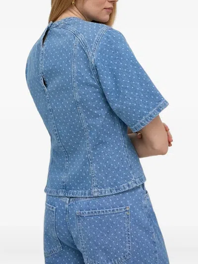 Custommade Polka-dot Panelled Denim Top In Multi