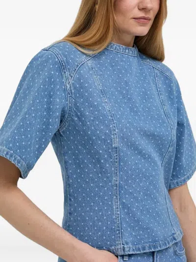 Custommade Polka-dot Panelled Denim Top In Multi
