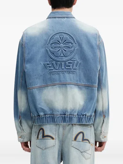 Evisu Embossed-logo Denim Jacket In Blue
