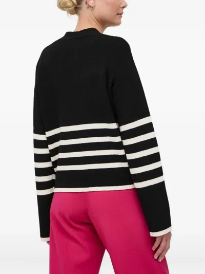 Notes Du Nord Striped Ribbed Cardigan In Black