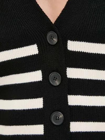 Notes Du Nord Striped Ribbed Cardigan In Black