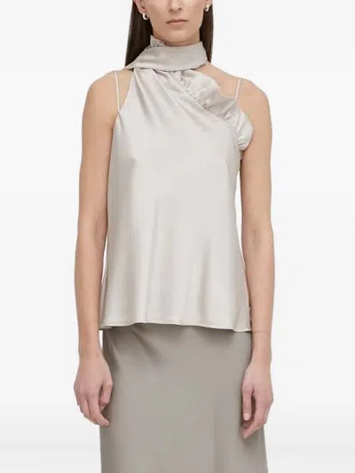 Bruuns Bazaar Ruffled Asymmetric-neck Blouse In Neutral