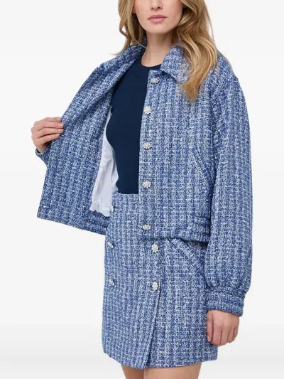Custommade Tweed Embellished Jacket In Blue