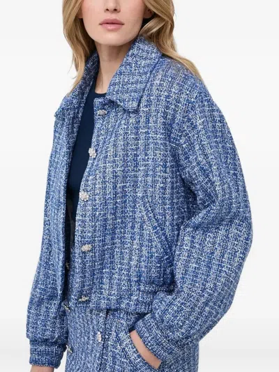 Custommade Tweed Embellished Jacket In Blue
