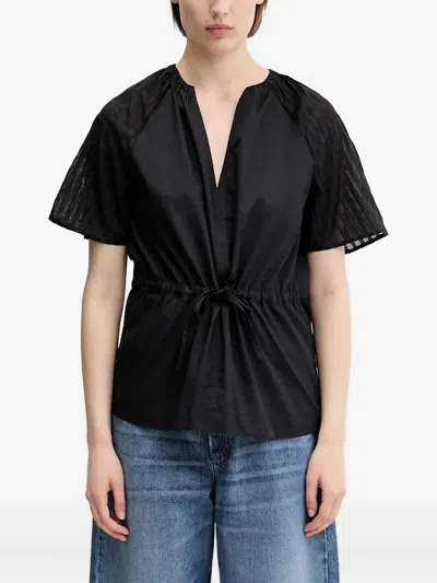 Samsoe & Samsoe Satoma Drawstring Sheer-paneled Blouse In Black