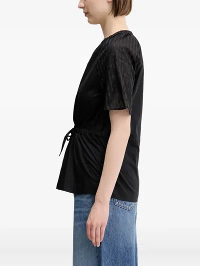 Samsoe & Samsoe Satoma Drawstring Sheer-paneled Blouse In Black