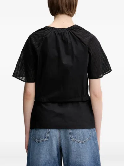 Samsoe & Samsoe Satoma Drawstring Sheer-paneled Blouse In Black