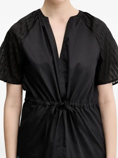 Samsoe & Samsoe Satoma Drawstring Sheer-paneled Blouse In Black