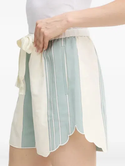 Forte Forte Stripe Scalloped Short Shorts In Neutral