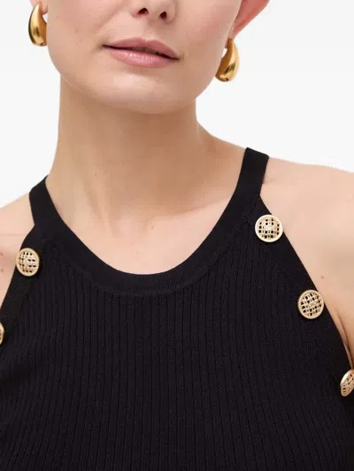 Silvian Heach Button-embellished Lace-insert Mini-dress In Black