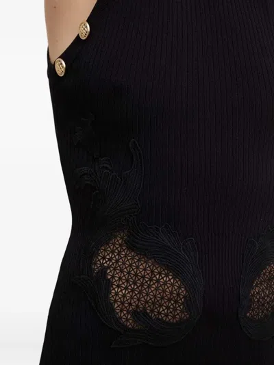 Silvian Heach Button-embellished Lace-insert Mini-dress In Black