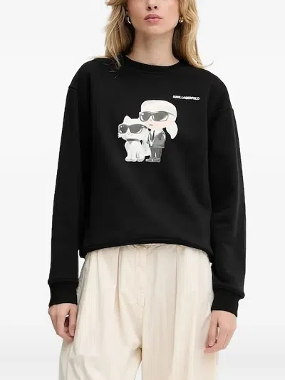 Karl Lagerfeld Ikon Karl & Choupette-print Sweatshirt In Black