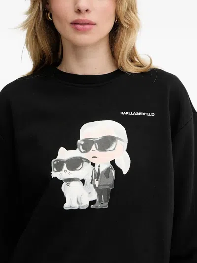 Karl Lagerfeld Ikon Karl & Choupette-print Sweatshirt In Black