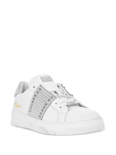 Philipp Plein Crystal-embellished Leather Sneakers In Multi