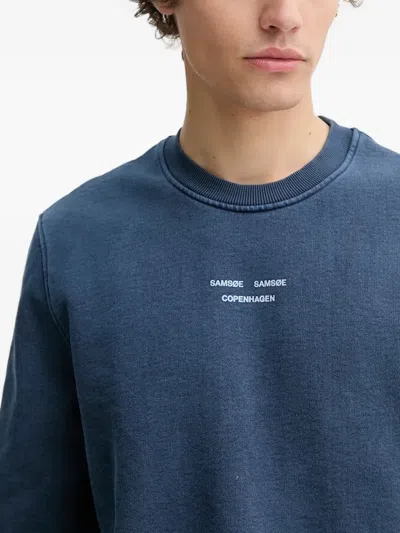 Samsoe & Samsoe Crew-neck Logo Sweatshirt In Blue