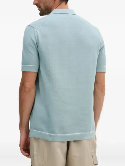 Hackett Ribbed-knit Polo Shirt In Blue