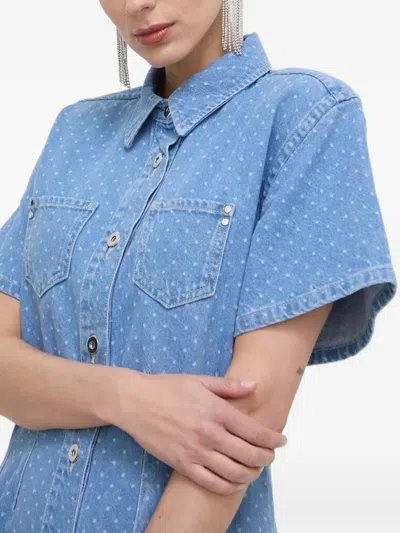 Custommade Polka-dot Mini Shirt Dress In Blue