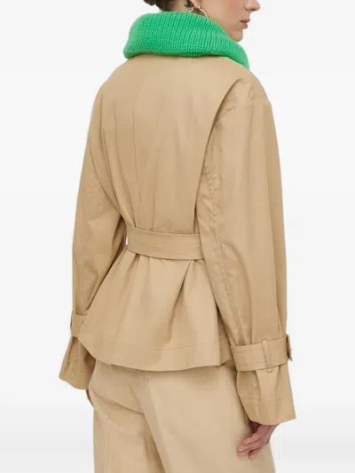 Custommade Knitted-collar Belted Jacket In Brown